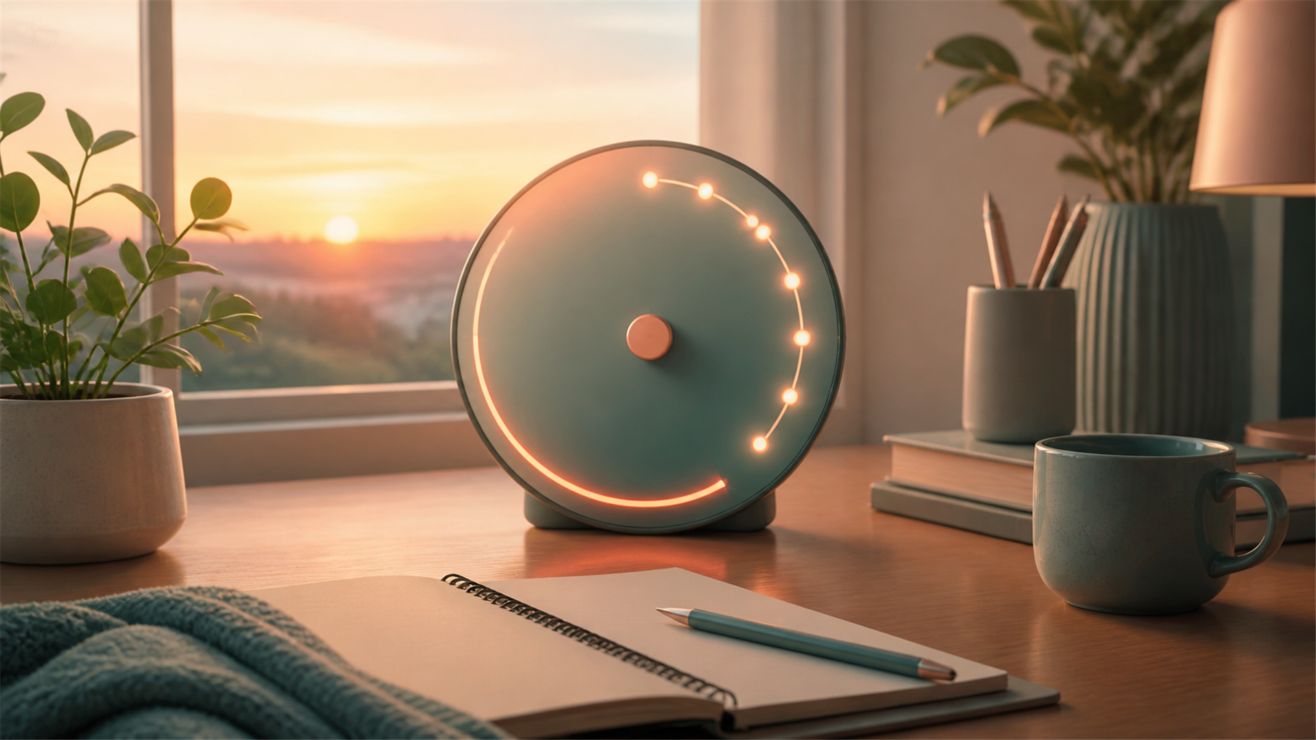 Pomodoro odak sayacı bulunan sakin çalışma masası